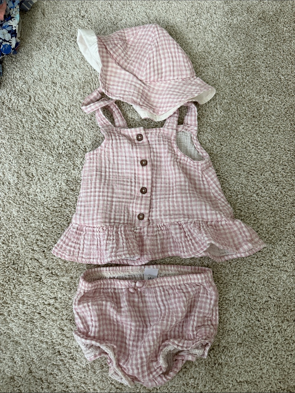 Purple Gingham Baby Set with matching hat